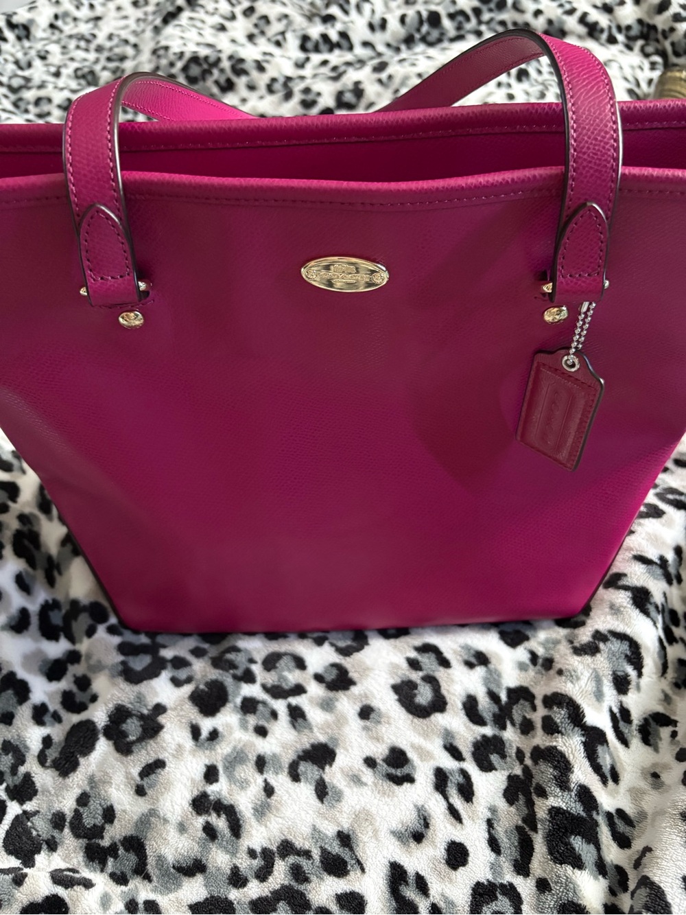 Coach Fuchsia Pink/Purple Leather Tote with Gold Hardware